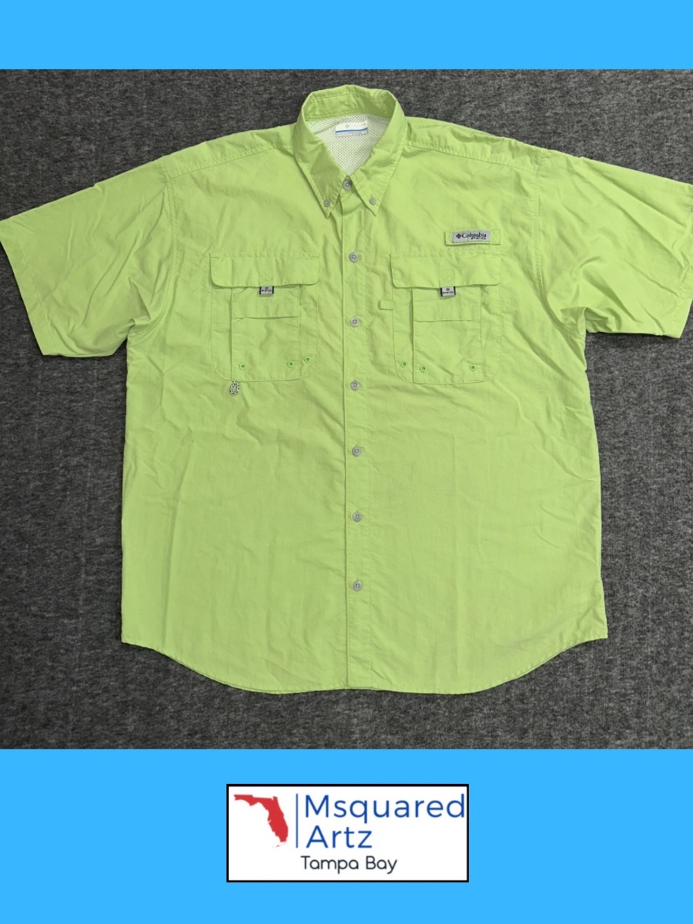 Columbia PFG Vented Fishing Shirt Lime Green Men’s Medium Short Sleeve